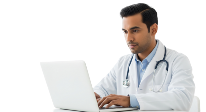 Dedicated Doctor Working on Laptop, Embracing Digital Healthcare and Telemedicine Solutions