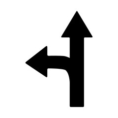Obraz premium Black Arrow Sign Displaying Navigation Options Pointing Left and Straight Ahead Aiding Directional Guidance Clearly