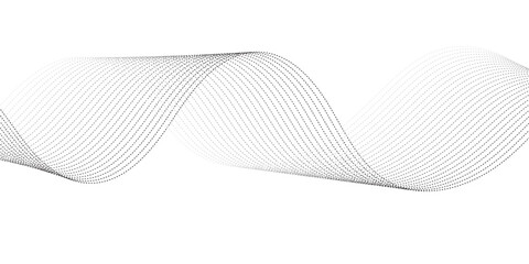 Fototapeta premium Abstract digital wave design made of dotted black lines forming smooth curves across a white background, creating a sense of flow, rhythm, and modern minimalism, often used in technology, science, or 