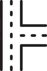 Simple Black and White Road Intersection Icon Design Guiding Drivers Navigating a Junction and Signifying Routes