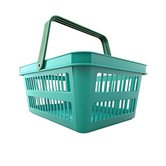 Turquoise plastic shopping basket item isolated illustration on transparent background