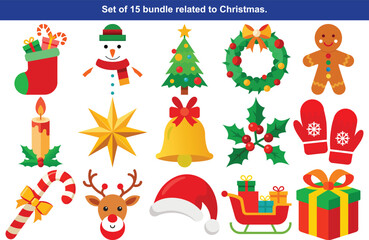 Collection of festive christmas icons and decorations