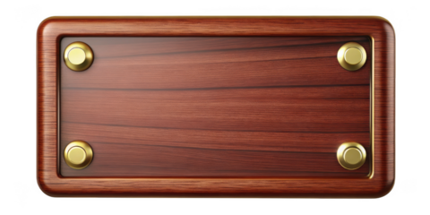 Wooden plaque with golden fasteners here isolated illustration on transparent background