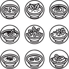 Lentil Soup black Line Editable Icons set