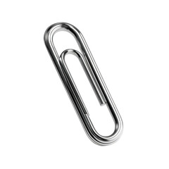 Gleaming silver paperclip isolated on black. Metallic, shiny stationery object