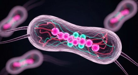 Microscopic view of vibrio cholerae bacterium with dna structure highlighted