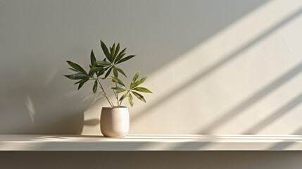 Elegant neutral beige background with plant leaf shadows for modern minimalist product display