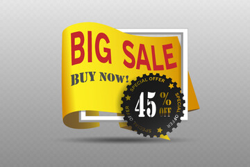 Yellow banner with big sale and black special offer label.