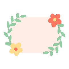 Floral frame with leaves and flowers pastel border illustration. Cute botanical design. Decorative greeting card template