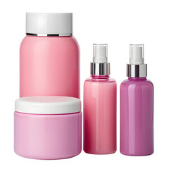 pink and white cosmetic bottles, skincare and haircare containers, stylish beauty product packaging