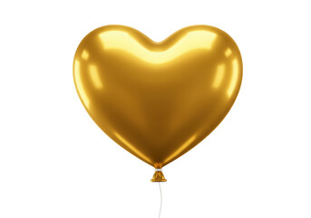 Shiny golden heart shaped balloon floating gracefully isolated on transparent background