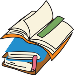 Stack of Books Cartoon in Cute Kawaii Hand-Drawn Doodle Style for Kids, Fun Clipart for Creative Projects and Learning Materials