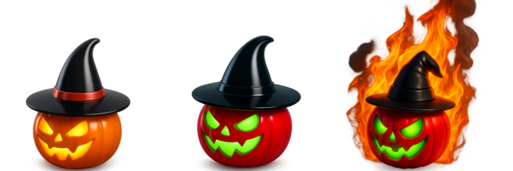 Halloween Pumpkin Wearing Witch Hat on Transparent Background