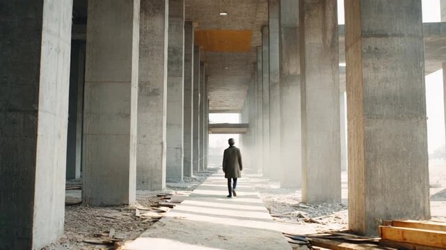 Empty concrete hallway under construction