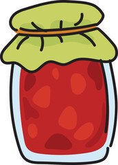 Strawberry Jam Jar Cartoon in Cute Kawaii Hand-Drawn Doodle Style for Kids, Fun Clipart for Creative Projects and Learning Materials