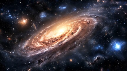 Spiral Galaxy With Glowing Stars And Nebulae In Deep Space image photo