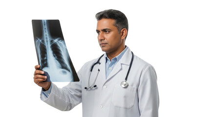 Focused Male Doctor Analyzing Chest X-Ray Scan for Medical Diagnosis