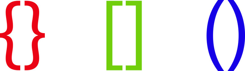 Brackets Curly Square Round Vector Icons Set