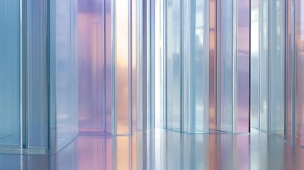 Clear vertical lines of glass reflecting pastel pattern