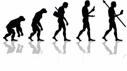 Obraz premium Silhouette depiction of human evolution stages with tools and a modern smartphone showing progress | editable eps vectors