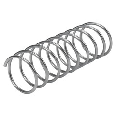 A shiny metallic spring in a long, stretched form, symbolizing tension, elasticity, and industrial design on a transparent background