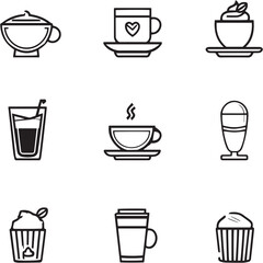 Macchiato White black Line Editable Icons set