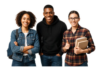 Trio of university students posing confidently.