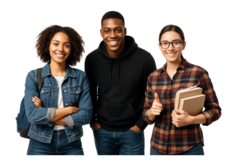 Trio of university students posing confidently.