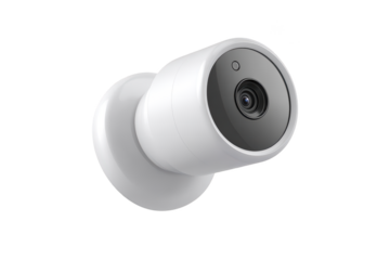 Sleek white security camera with a dark lens, mounted on a wall