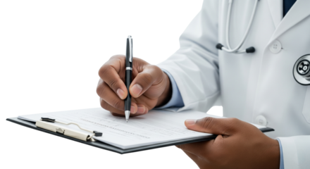 Close-up of Doctor's Hands Writing Medical Notes on Clipboard