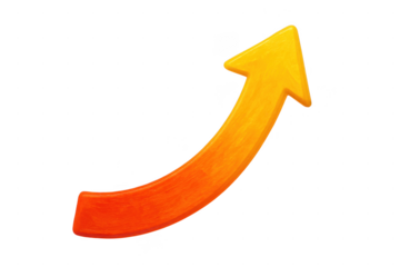 Orange arrow pointing upwards trend up isolated illustration on transparent background