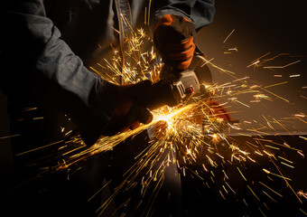 Working grinder with sparks and flame.
