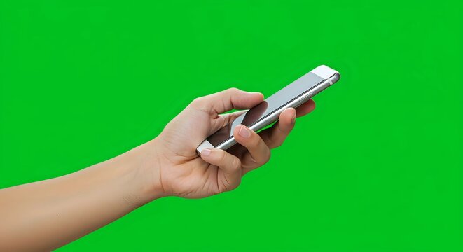 mobile phone in hand on green screen