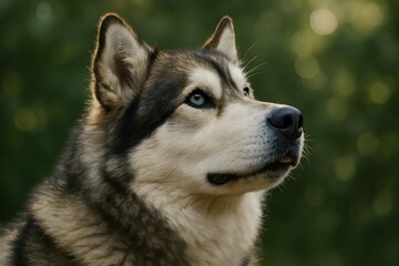 Fototapeta premium Fluffy Forest Dog with Upright Ears and Multicolored Coat in Natural Setting