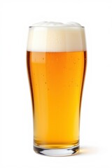 Golden Beer with Thick Foam Against White Background
