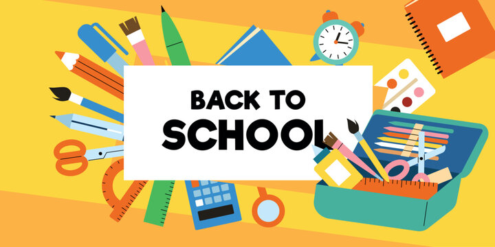 Back to School Sale Banner - Colorful Vector Design with School Supplies and Backpacks. Perfect for Social Media, Websites and Promotional Materials. September Academic Campaign