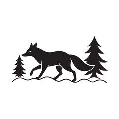 Fox Running Through Snowy Forest Silhouette Artwork