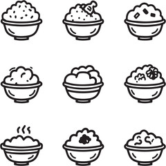 Mashed Potatoes Black Line Editable Icons set