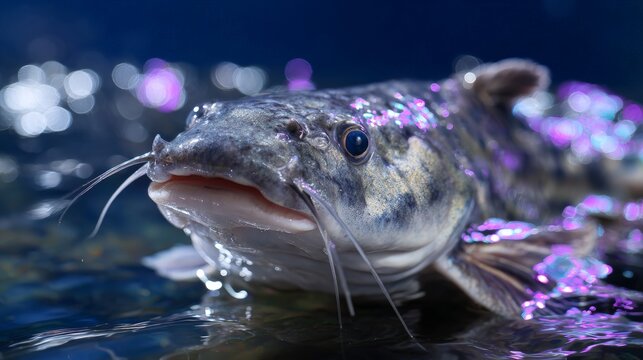 Close-up view of shiny live catfish in water for aquatic nature scene. - Powered by Adobe