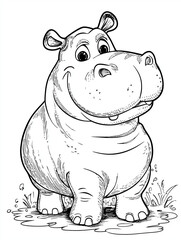 Fototapeta premium Chubby hippo cartoon with tiny feet, illustration