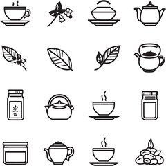 Matcha Green Tea Black Line Editable Icons set