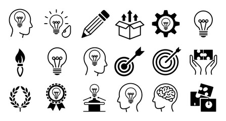 Collection of Icons Representing Ideas, Creativity, and Success
