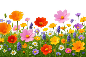 Fototapeta premium Colorful flowers in meadow display here isolated illustration on transparent background