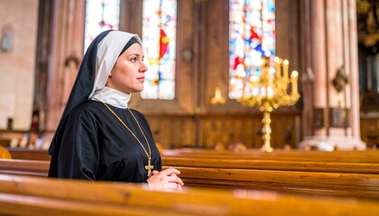 Nun praying at church
