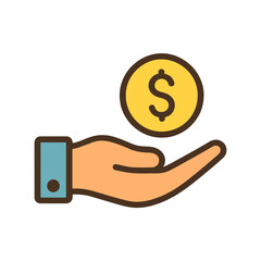 coin in hand icon color vector on white background Vector color flat icon on white background © Roman