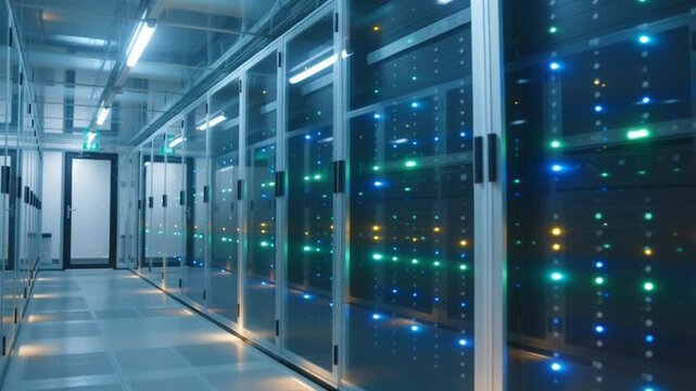 Modern Data Center Server Racks in High-Tech Facility for Cloud Computing and Digital Infrastructure