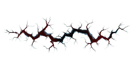 A jagged, dark crack isolated on a transparent background, representing damage or a fracture in a surface.