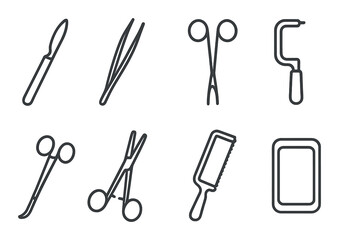 Fototapeta premium Surgical instruments silhouette set on dark background