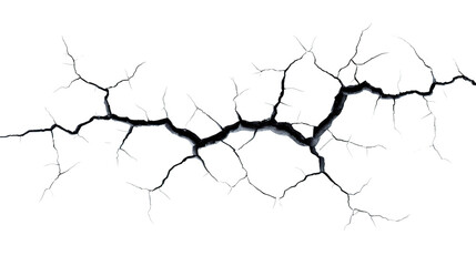 A detailed closeup of a black crack on a transparent background, isolated on transparent background.