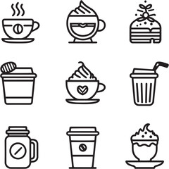 Mocha black Line Editable Icons set
